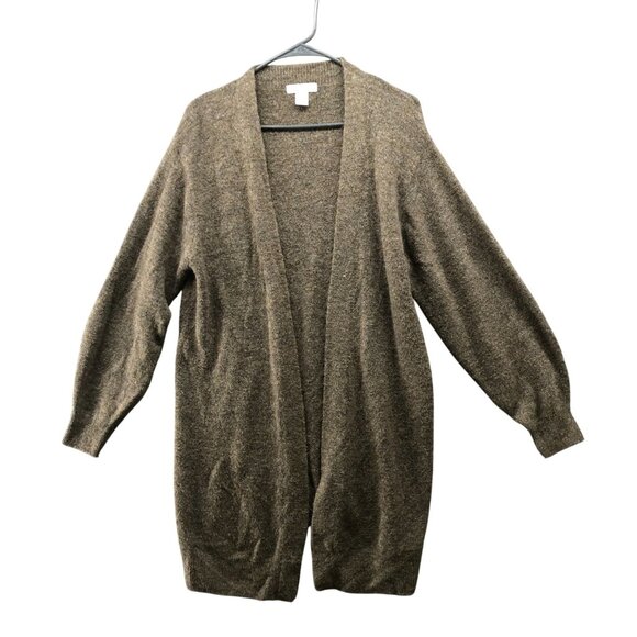 H&M Longline Cardigan Womens XS Brown Open Front Soft Fuzzy Balloon Sleeve - Picture 1 of 8
